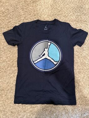 Jordan Navy Tee with White and Blue Jumpman Small boys